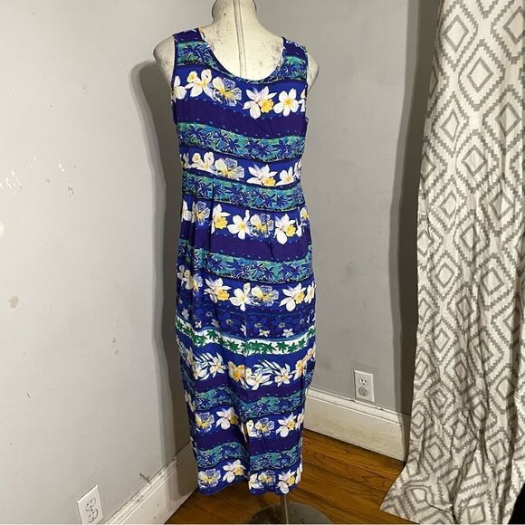 JAMS WORLD Hawaiian Vintage Orchid Row Purple Floral Sleeveless Dress sz Small - Picture 4 of 8